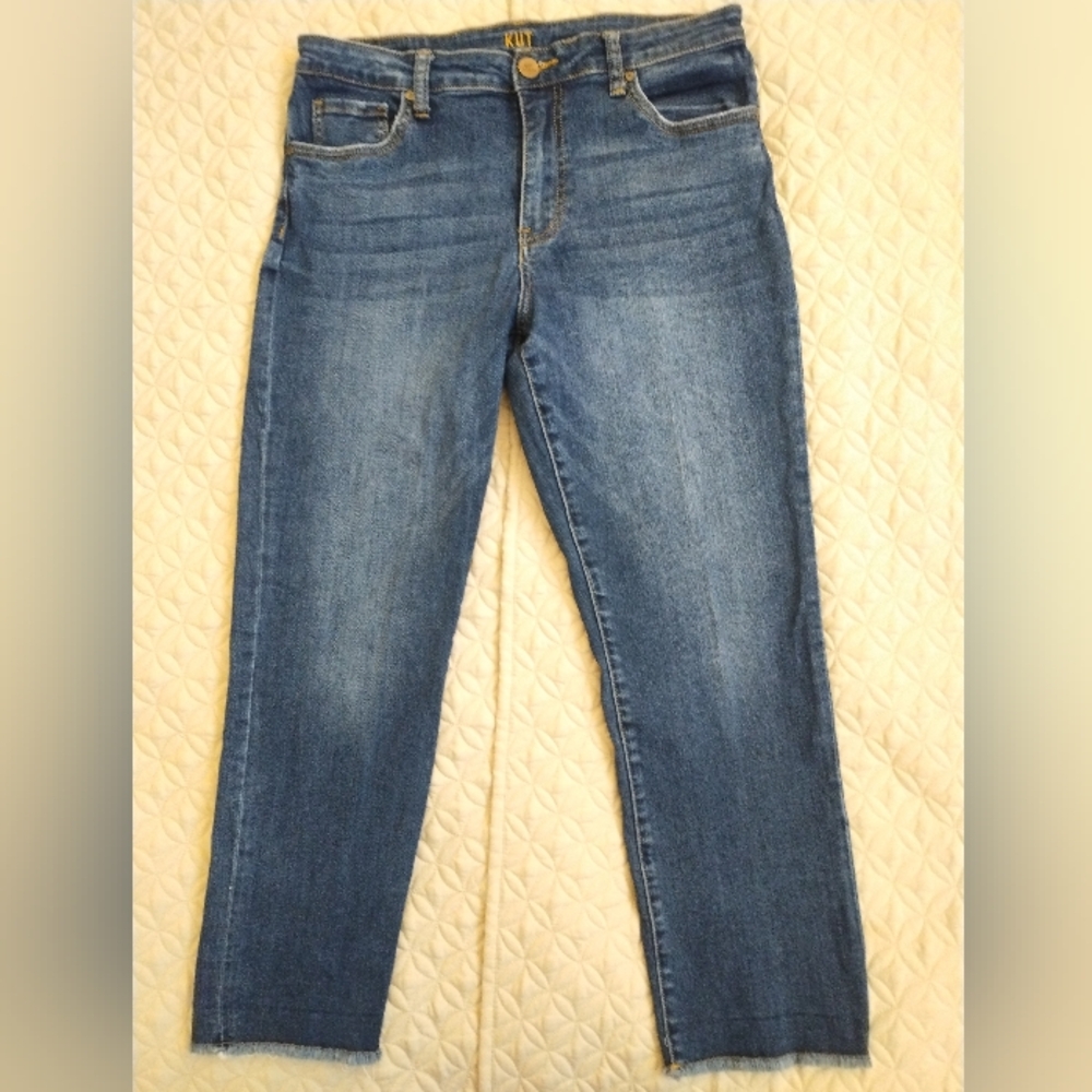 Kut From The Kloth Jeans Crop High Rise Straight Leg Stretch Dark Wash Size 10
